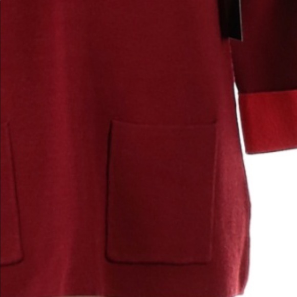 Cynthia Rowley size M burgundy w orange cuffs zip up A-line 3/4 sleeve sweater - Picture 13 of 14